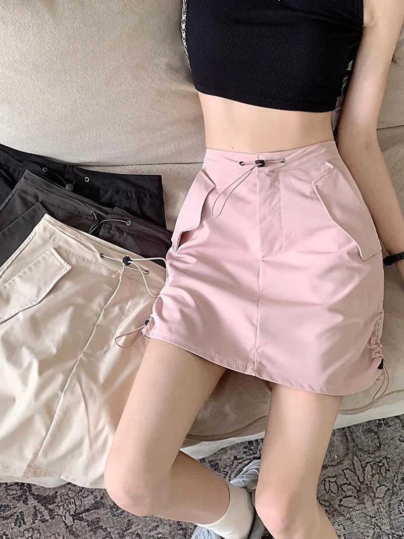 Cargo American Retro Streetwear High Waist A Line Mini Skirts Mssza
