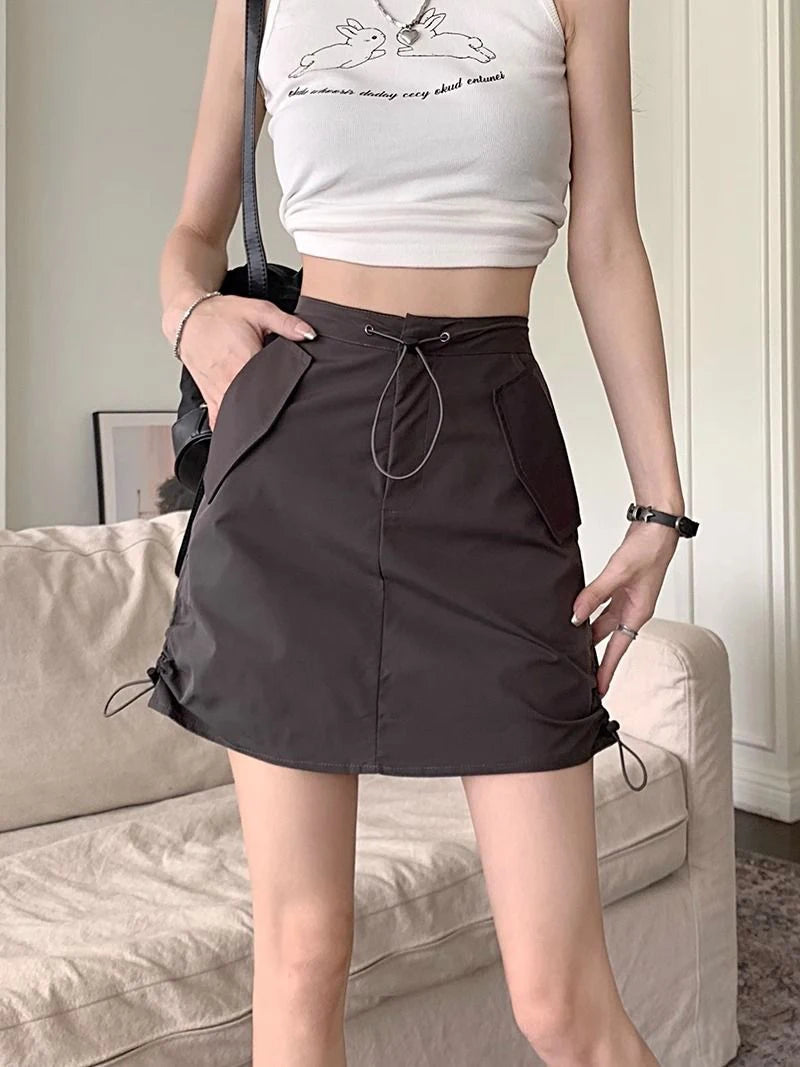 Cargo American Retro Streetwear High Waist A Line Mini Skirts Mssza