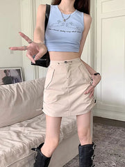 Cargo American Retro Streetwear High Waist A Line Mini Skirts Mssza