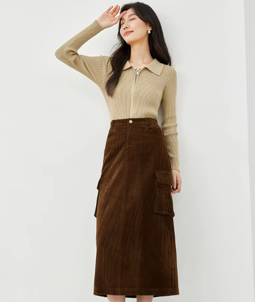 Cargo Style Straight Ealstic Waist Split Vintage And Beautiful Midi Skirts Mssza