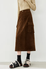 Cargo Style Straight Ealstic Waist Split Vintage And Beautiful Midi Skirts Mssza