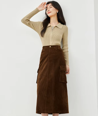 Cargo Style Straight Ealstic Waist Split Vintage And Beautiful Midi Skirts Mssza