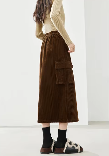 Cargo Style Straight Ealstic Waist Split Vintage And Beautiful Midi Skirts Mssza