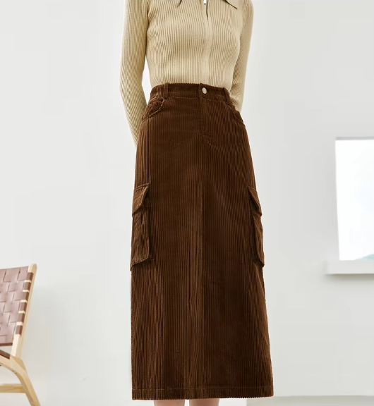 Cargo Style Straight Ealstic Waist Split Vintage And Beautiful Midi Skirts Mssza