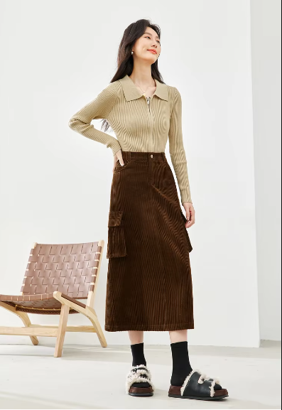 Cargo Style Straight Ealstic Waist Split Vintage And Beautiful Midi Skirts Mssza