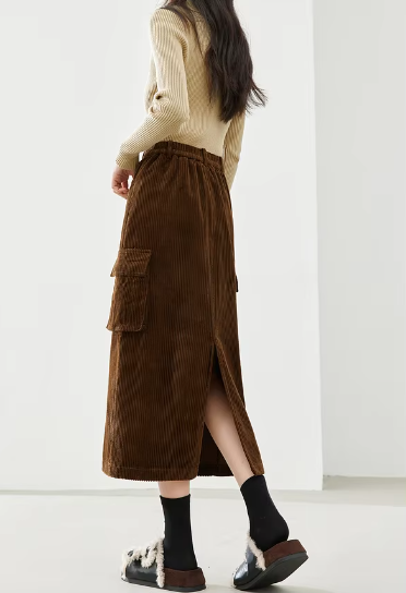 Cargo Style Straight Ealstic Waist Split Vintage And Beautiful Midi Skirts Mssza