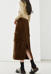 Cargo Style Straight Ealstic Waist Split Vintage And Beautiful Midi Skirts Mssza