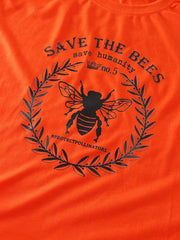 Cartoon Bee Slogan Print O-neck Short Sleeve Casual T-Shirt Mssza