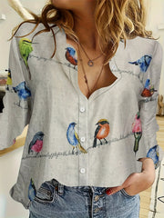 Cartoon Bird 3D Pattern Long Sleeve Shirt Daily Street Casual Top Mssza