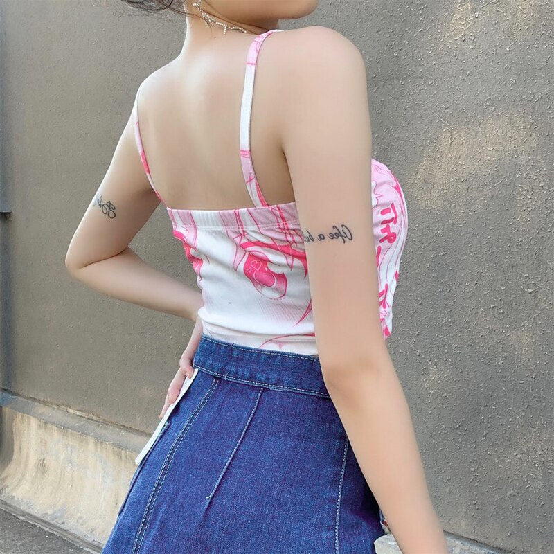 Cartoon Cute Print Sleeveless Crop Tops Mssza