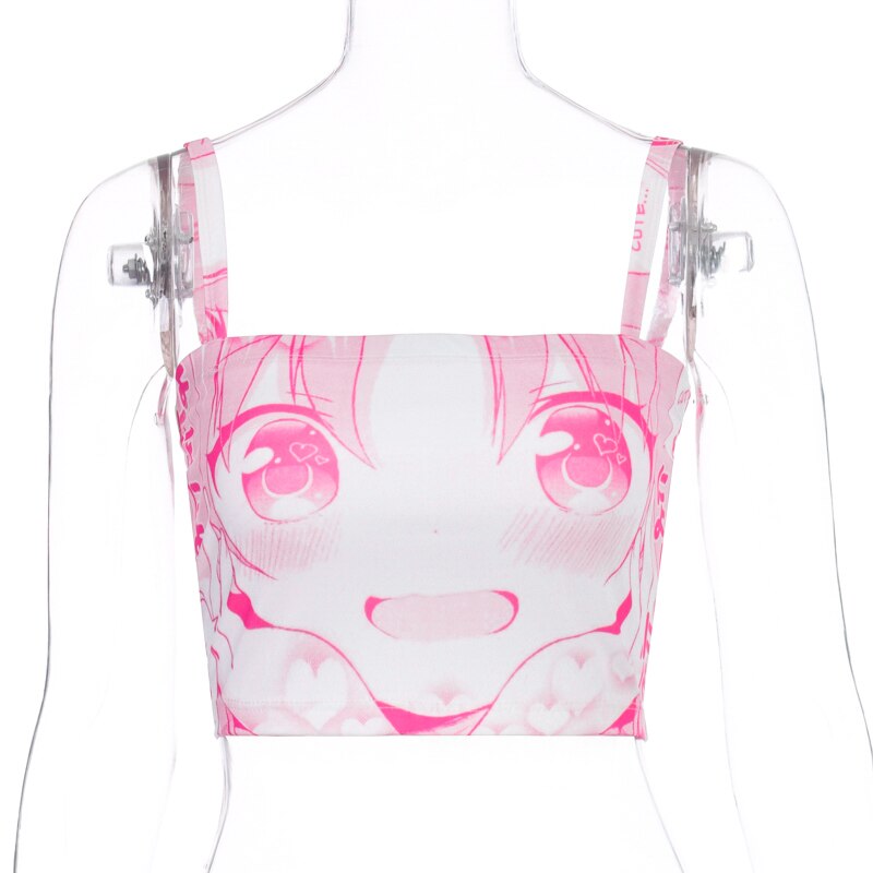 Cartoon Cute Print Sleeveless Crop Tops Mssza