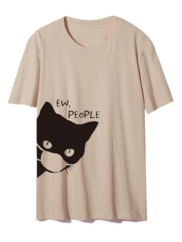 Cartoon Masks Cat Print Unisex Basic Daily Casual T-shirts Mssza
