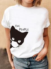 Cartoon Masks Cat Print Unisex Basic Daily Casual T-shirts Mssza