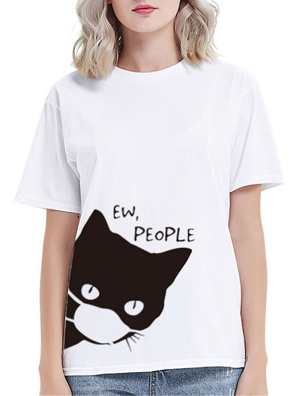 Cartoon Masks Cat Print Unisex Basic Daily Casual T-shirts Mssza