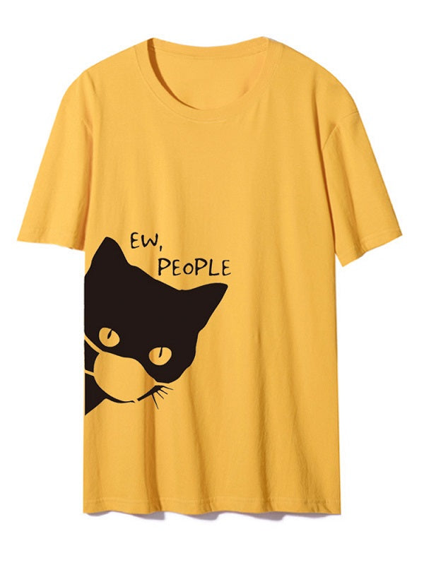 Cartoon Masks Cat Print Unisex Basic Daily Casual T-shirts Mssza