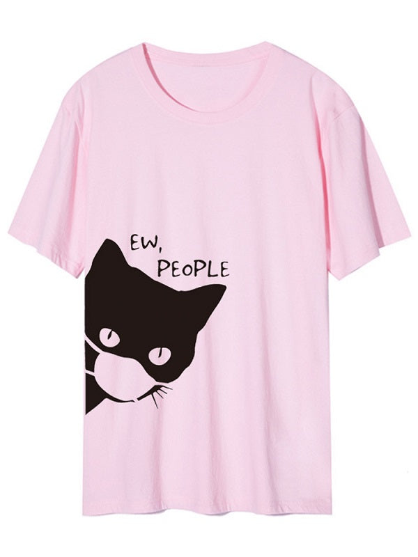 Cartoon Masks Cat Print Unisex Basic Daily Casual T-shirts Mssza