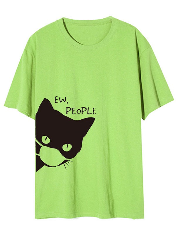 Cartoon Masks Cat Print Unisex Basic Daily Casual T-shirts Mssza