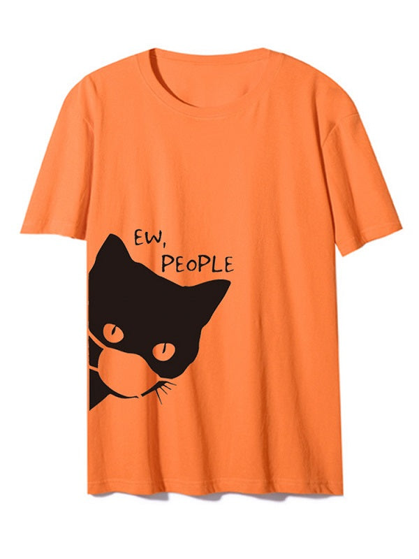Cartoon Masks Cat Print Unisex Basic Daily Casual T-shirts Mssza
