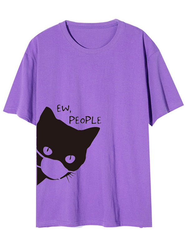Cartoon Masks Cat Print Unisex Basic Daily Casual T-shirts Mssza