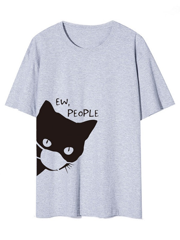 Cartoon Masks Cat Print Unisex Basic Daily Casual T-shirts Mssza