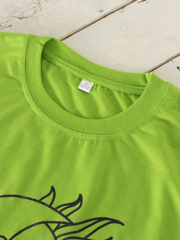 Cartoon Moon Sun Print O-neck Short Sleeve Casual T-Shirt Mssza