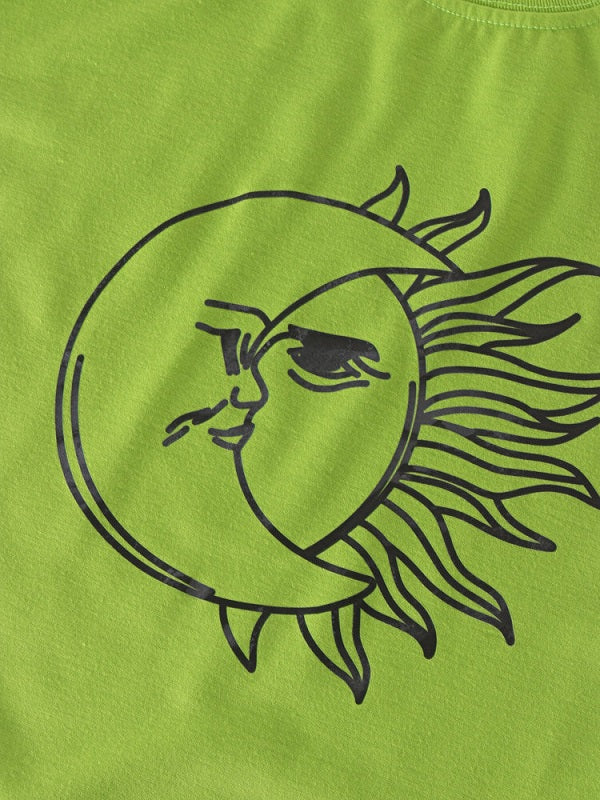 Cartoon Moon Sun Print O-neck Short Sleeve Casual T-Shirt Mssza
