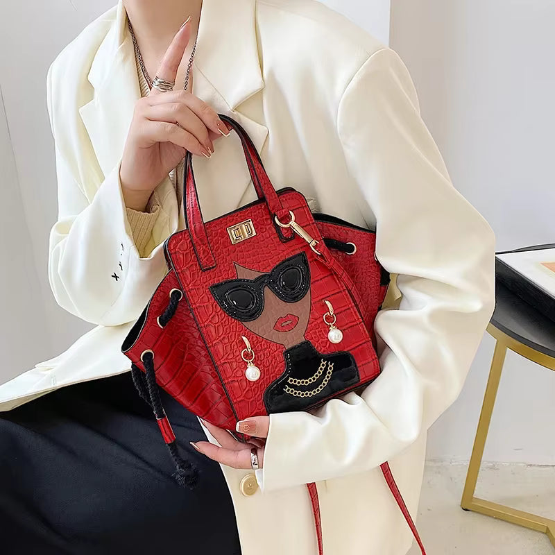 Cartoon PU Leather Pearl Crossbody Messenger Shoulder Bag Mssza