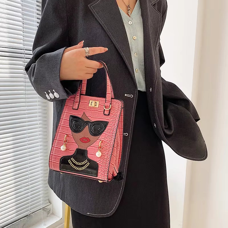 Cartoon PU Leather Pearl Crossbody Messenger Shoulder Bag Mssza