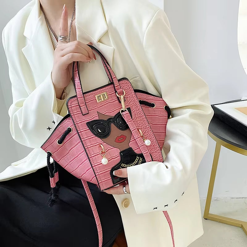 Cartoon PU Leather Pearl Crossbody Messenger Shoulder Bag Mssza