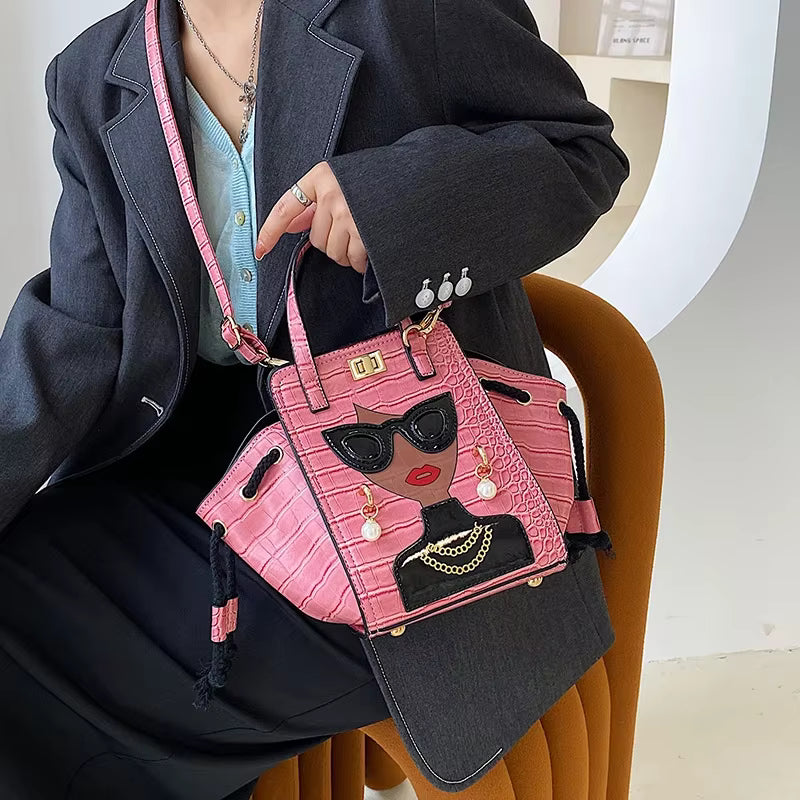 Cartoon PU Leather Pearl Crossbody Messenger Shoulder Bag Mssza