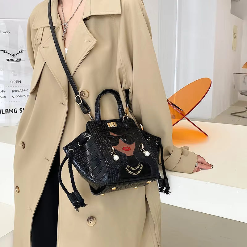 Cartoon PU Leather Pearl Crossbody Messenger Shoulder Bag Mssza