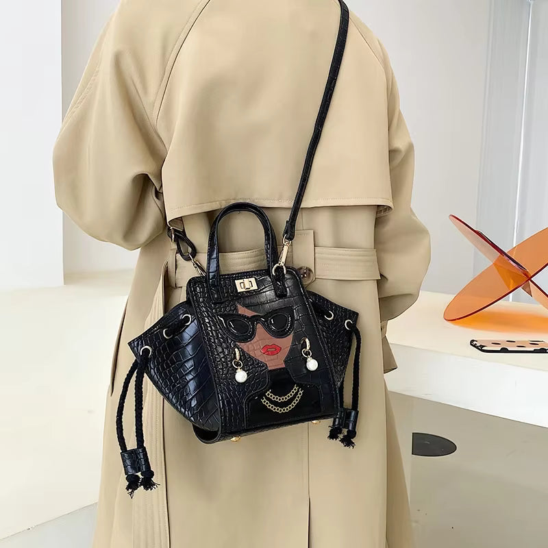 Cartoon PU Leather Pearl Crossbody Messenger Shoulder Bag Mssza