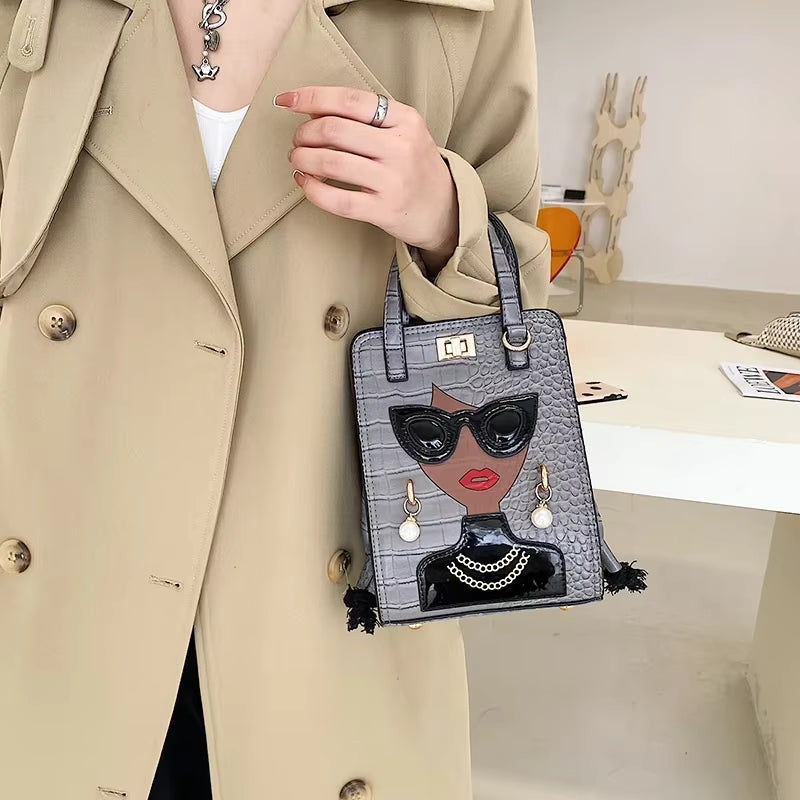 Cartoon PU Leather Pearl Crossbody Messenger Shoulder Bag Mssza