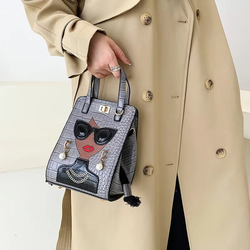 Cartoon PU Leather Pearl Crossbody Messenger Shoulder Bag Mssza