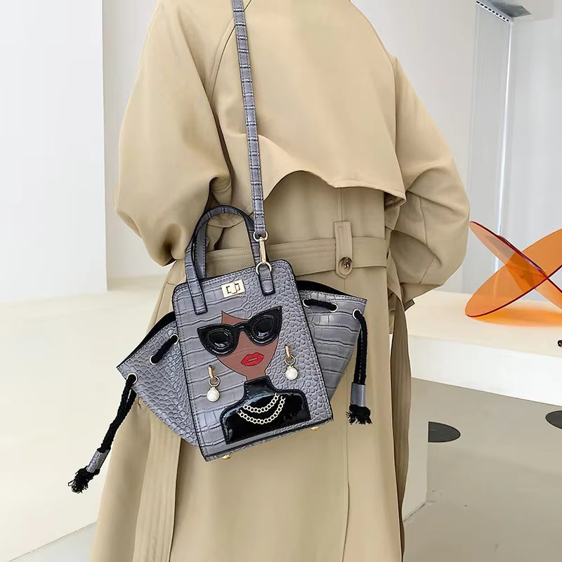 Cartoon PU Leather Pearl Crossbody Messenger Shoulder Bag Mssza