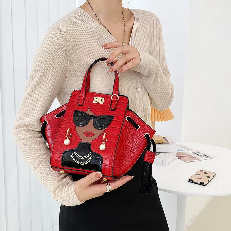 Cartoon PU Leather Pearl Crossbody Messenger Shoulder Bag Mssza