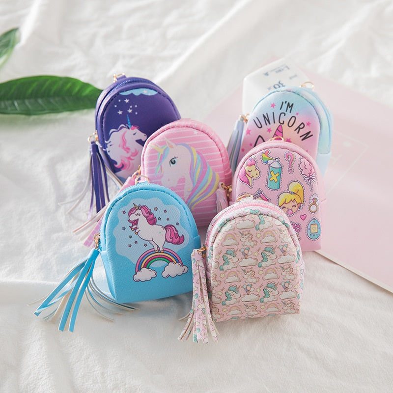 Cartoon Pattern Cute Unicorn Tassel Small Wallet Mssza
