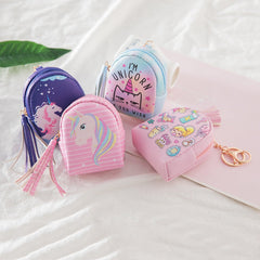 Cartoon Pattern Cute Unicorn Tassel Small Wallet Mssza