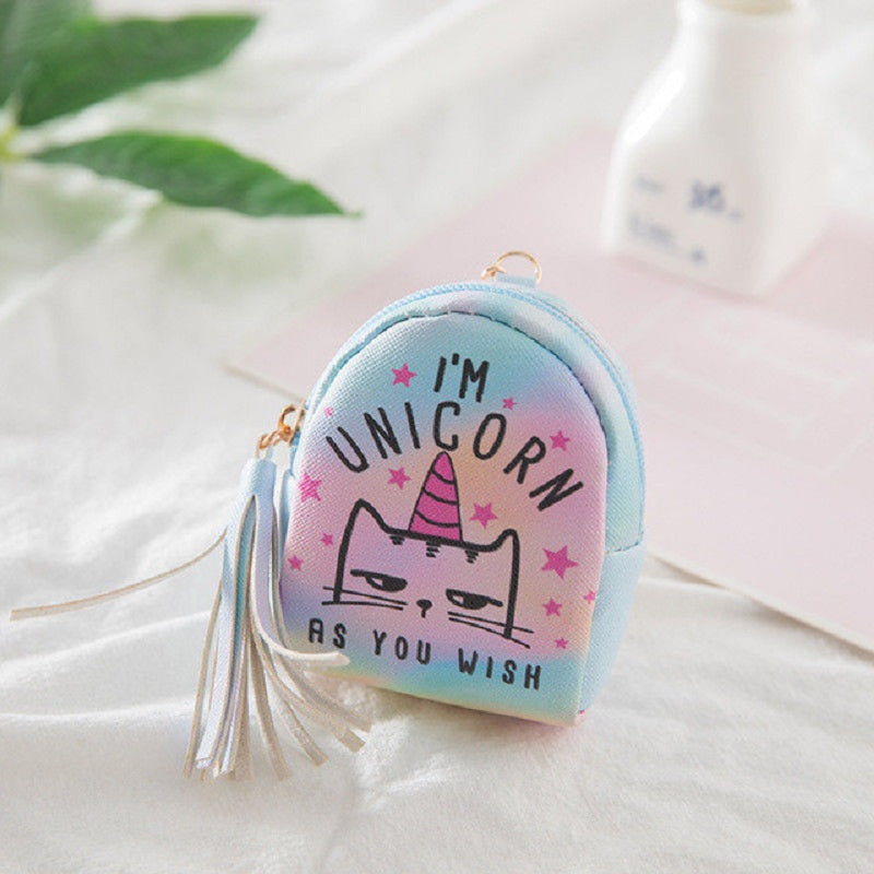 Cartoon Pattern Cute Unicorn Tassel Small Wallet Mssza
