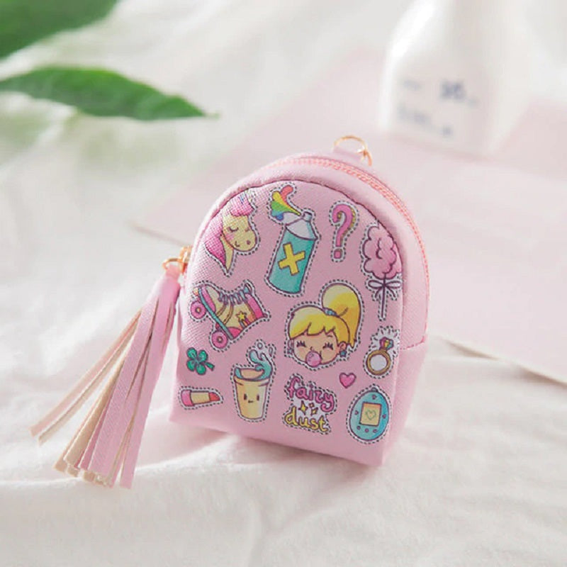 Cartoon Pattern Cute Unicorn Tassel Small Wallet Mssza