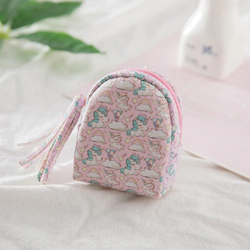 Cartoon Pattern Cute Unicorn Tassel Small Wallet Mssza