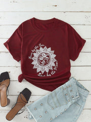 Cartoon Sun Slogan Print O-neck Short Sleeve T-Shirt Mssza