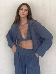 Casual Three Piece Set Hooded Tracksuit And Bra And Pants Mssza