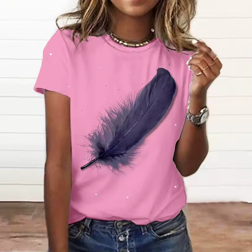 Casual 3d Floral Print Tee Large Size T-Shirt Tops Mssza