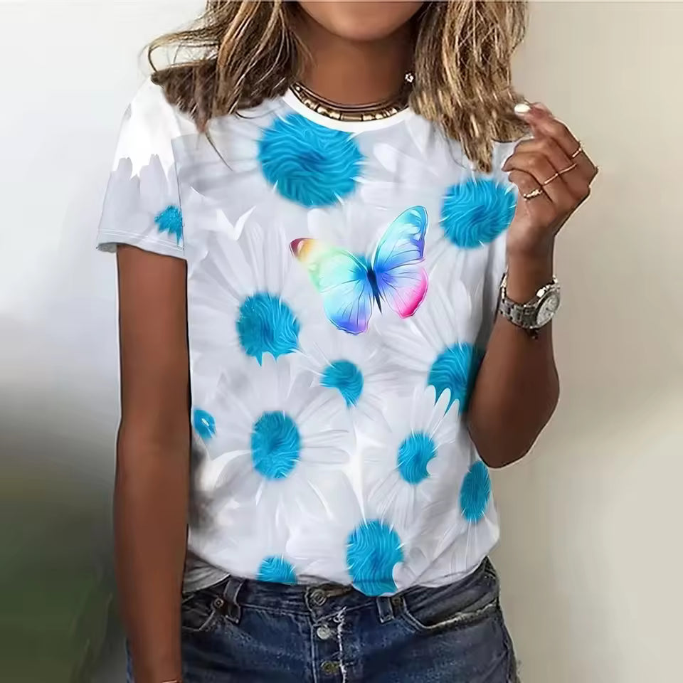 Casual 3d Floral Printing Oversized Pullover T Shirt Mssza