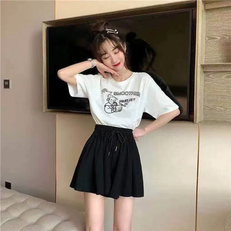 Casual A-Line Elastic High Waist Wide Leg Loose Shorts Skirts Mssza