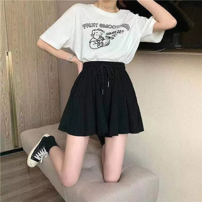 Casual A-Line Elastic High Waist Wide Leg Loose Shorts Skirts Mssza