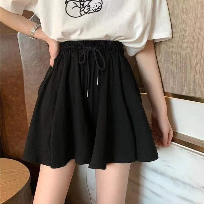 Casual A-Line Elastic High Waist Wide Leg Loose Shorts Skirts Mssza