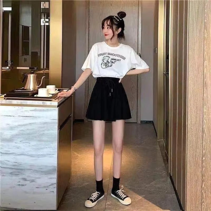 Casual A-Line Elastic High Waist Wide Leg Loose Shorts Skirts Mssza