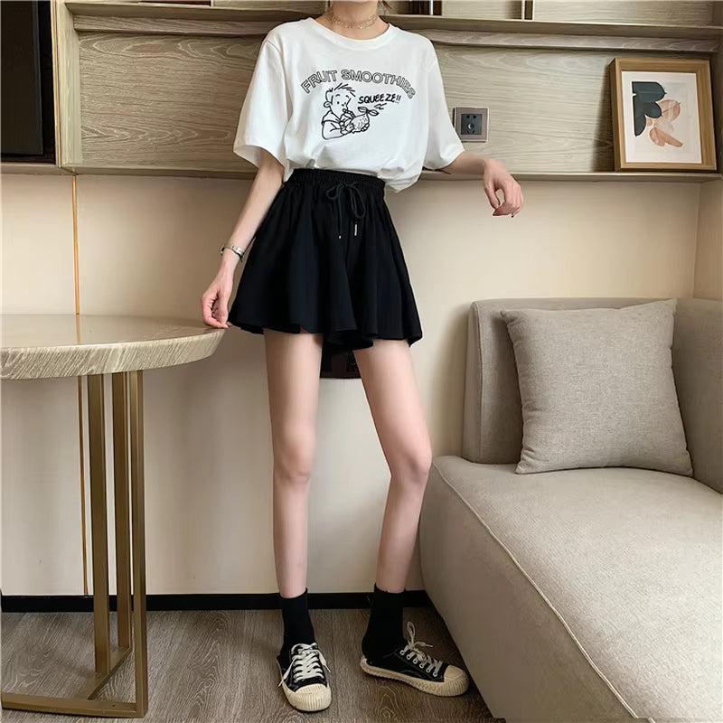 Casual A-Line Elastic High Waist Wide Leg Loose Shorts Skirts Mssza